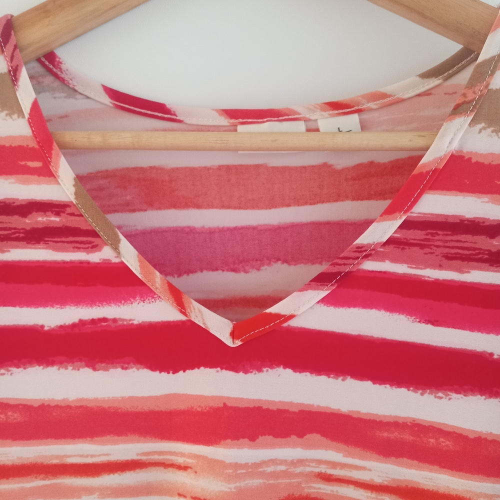 Cato Women's Size Large Vibrant Striped V-Neck Tunic Top - Pink, Orange, & Tan - Picture 7 of 7